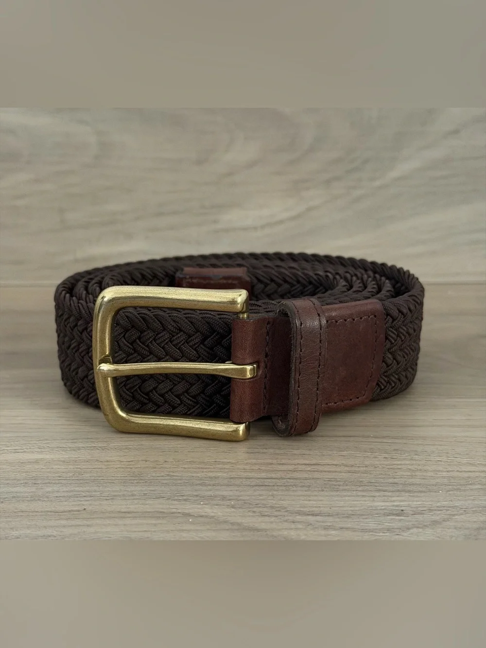 L.L.Bean Belt Men's Size 46 Brown Braided Woven Leather Brass Buckle